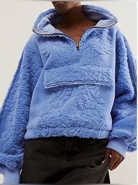 Free People Monarch Sweatshirt- Blue-Size XS